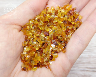 Baltic Amber Crystal Chips in hand