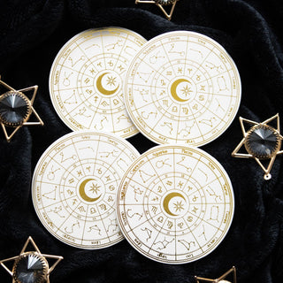 Astrology Wheel Coaster Set on black background