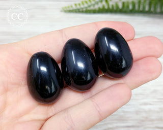 Black Obsidian Mini crystal eggs in hand