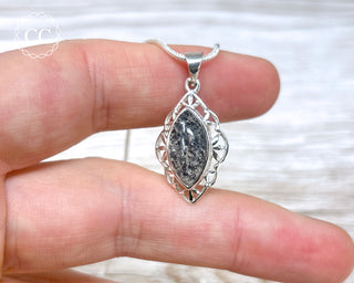 Black Sunstone (Graphite in Quartz) Silver Necklace #1