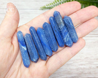 Dumortierite Blue Quartz Mini DT Points in hand