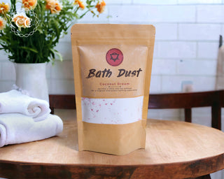 Coconut Dream Bubble Dust on a table