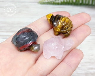 Mini Crystal Tortoise carvings in hand
