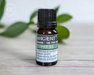 Cypress Essential Oil on table