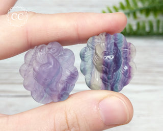 Rainbow Fluorite Fox / Ninetails - Flat Back Carving