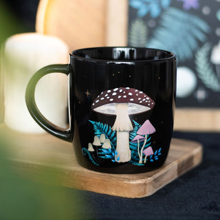 Forest Mushroom Ceramic Mug on table