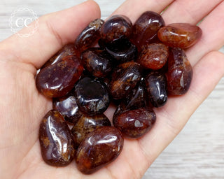 Hessonite Garnet Tumbled Crystals in hand