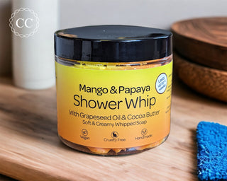 Mango and Papaya Whipped Soap in bathroom