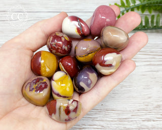 Mookaite Tumbled Crystals in hand
