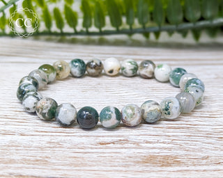 Moss Agate 8mm Beaded Bracelet