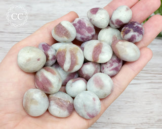 Pink Tourmaline in Feldspar Tumbled Crystals in hand