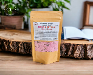 Rose Petals Bubble Dust on wooden side
