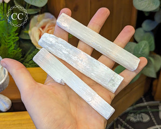 Satin Spar (Selenite) Sticks in hand
