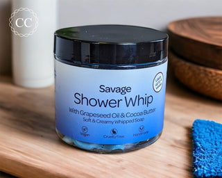 Savage Whipped Soap in bathroom on countertop