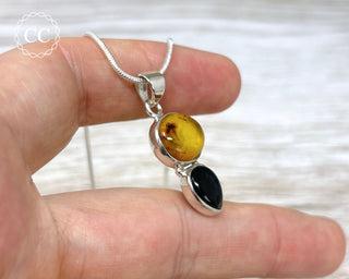 Whitby Jet and Baltic Amber Silver Necklace #1