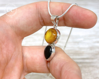 Whitby Jet and Baltic Amber Silver Necklace #1