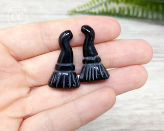 Black Obsidian Broom Carvings in hand