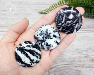 Zebra Jasper | Zebra Marble Palm Stones in hand