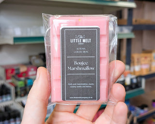 Boujee Marshmallow wax melt bar in hand