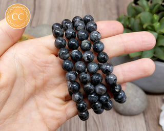 Larvikite 8mm Beaded Bracelet in hand