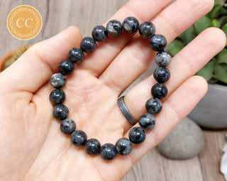 Larvikite 8mm Beaded Bracelet in hand