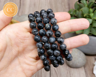 Larvikite 8mm Beaded Bracelet in hand