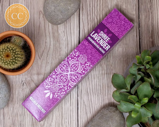 Shree Lavender Incense sticks on wooden background