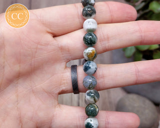 Moss Agate 8mm Beaded Bracelet