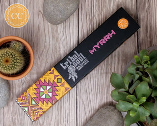 Tribal Soul Myrrh Incense Sticks on wooden background