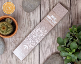 Shree White Sage Incense sticks on wooden background