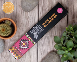 White Sage & Lavender Incense Sticks - Tribal Soul on wooden background