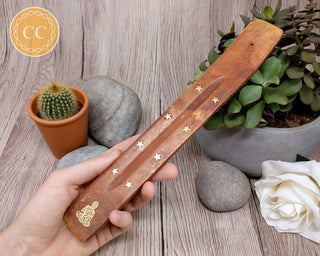 Long Wooden Incense Stick Holder in hand