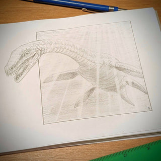 Pencil Sketch of Plesiosaur on a sketchbook