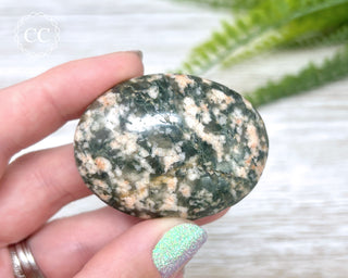 Actinolite, Peach Feldspar & Quartz Palm Stone #5