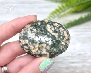 Actinolite, Peach Feldspar & Quartz Palm Stone #5