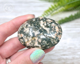 Actinolite, Peach Feldspar & Quartz Palm Stone #5