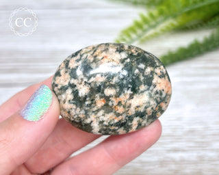 Actinolite, Peach Feldspar & Quartz Palm Stone #5