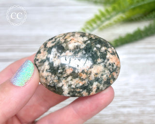 Actinolite, Peach Feldspar & Quartz Palm Stone #5