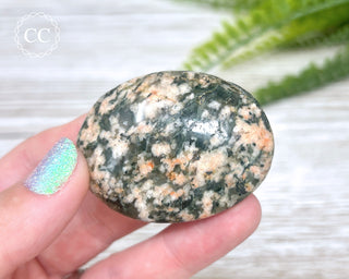 Actinolite, Peach Feldspar & Quartz Palm Stone #5