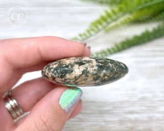 Actinolite, Peach Feldspar & Quartz Palm Stone #5