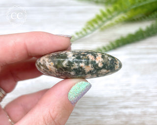 Actinolite, Peach Feldspar & Quartz Palm Stone #5