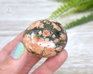 Actinolite, Peach Feldspar & Quartz Palm Stone #10