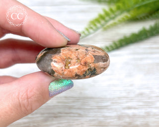 Actinolite, Peach Feldspar & Quartz Palm Stone #10