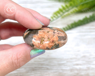 Actinolite, Peach Feldspar & Quartz Palm Stone #10