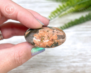 Actinolite, Peach Feldspar & Quartz Palm Stone #10