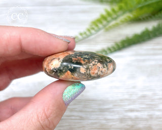 Actinolite, Peach Feldspar & Quartz Palm Stone #10