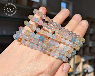 Beryl Beaded Bracelet 6mm - Morganite & Aquamarine