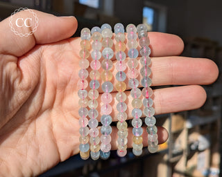 Beryl Beaded Bracelet 6mm - Morganite & Aquamarine in hand