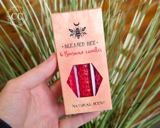 Red Beeswax Candle Box of 6 in hand