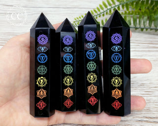 Chakra Black Obsidian Towers in hand